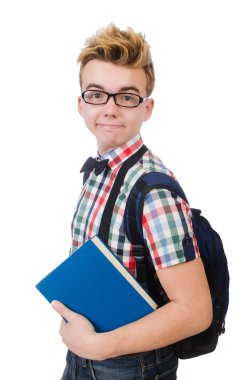 Öğrenci kitap yığını ile