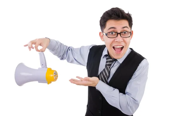 Funny man with loudspeaker — Stock Photo, Image