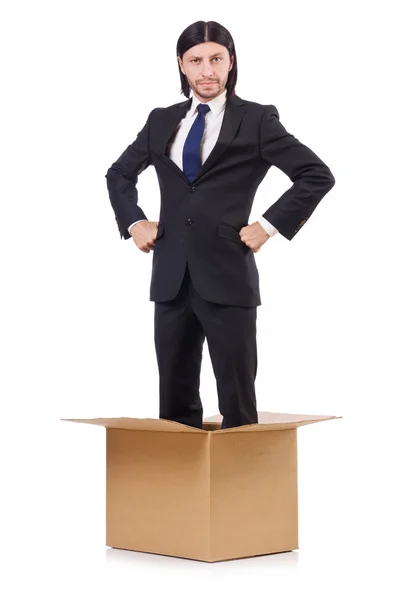 Man in thinking out of the box concept — Stock Photo, Image