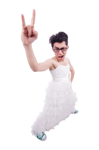 Hombre usando en vestido de mujer — Foto de Stock