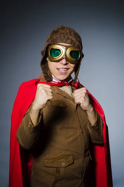 Funny pilot with goggles and helmet — Stock Photo, Image