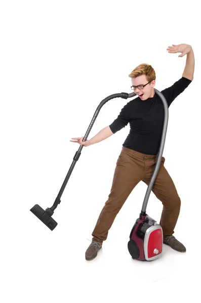 Man with vacuum cleaner — Stock Photo, Image