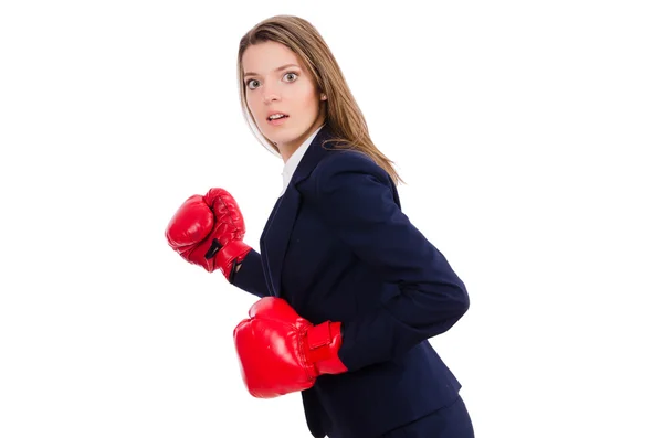 Femme d'affaires avec gants de boxe — Photo