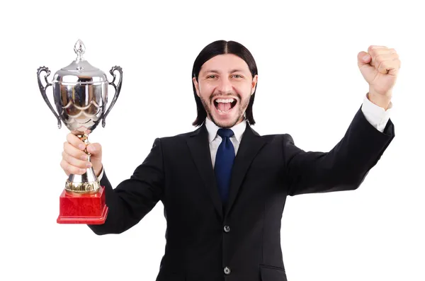 Empresario galardonado con la copa del premio — Foto de Stock