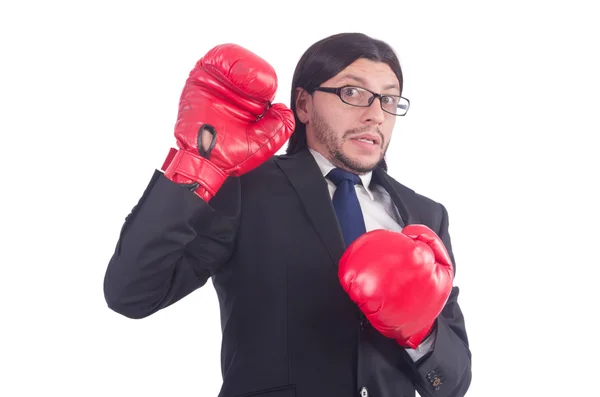 Homem de negócios com luvas de boxe — Fotografia de Stock