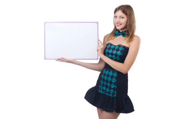 Pretty woman with blank board — Stock Photo, Image