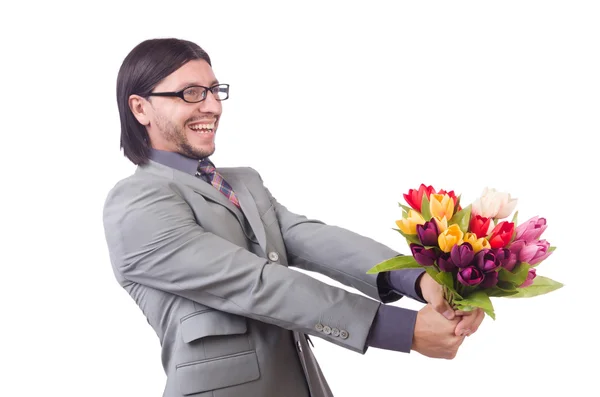 Man met bloemen — Stockfoto