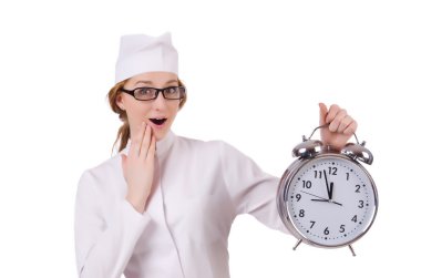 kadın doktor büyük saat ile