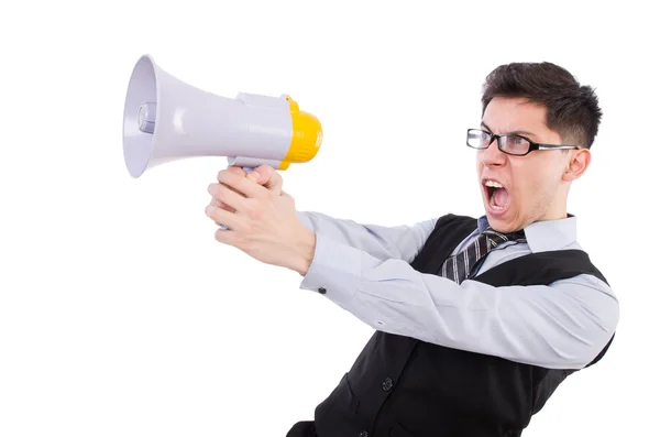 Funny man with loudspeaker — Stock Photo, Image