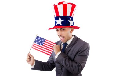 adam Amerikan bayrağı ile
