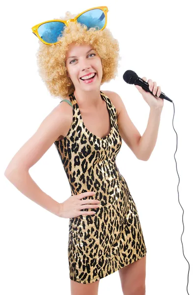 Kobieta śmieszne piosenkarka — Zdjęcie stockowe