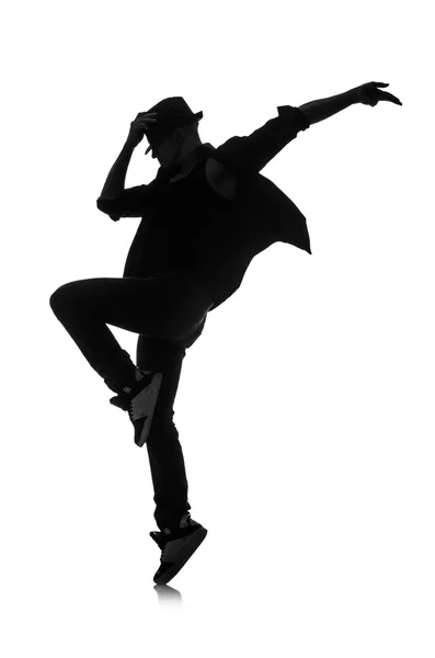 Silueta mužský tanečník izolovaných na bílém — Stock fotografie