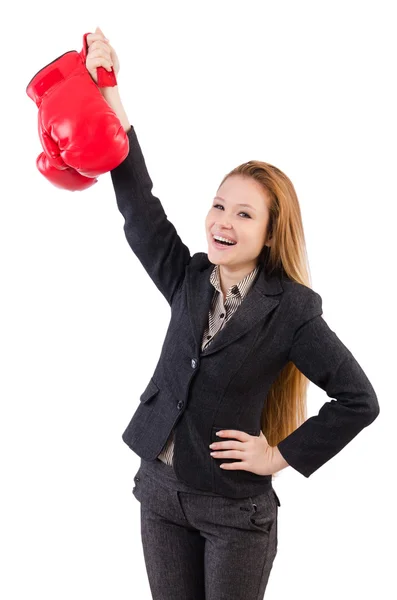 Geschäftsfrau mit Boxhandschuhen — Stockfoto