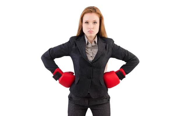 Affärskvinna med boxhandskar — Stockfoto