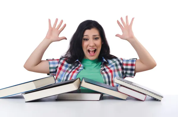 Estudante cansado com livros didáticos — Fotografia de Stock