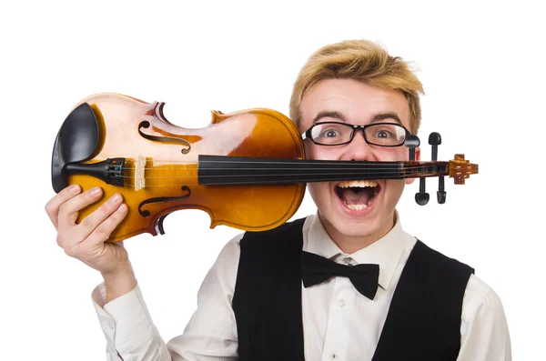 Hombre divertido con violín — Foto de Stock