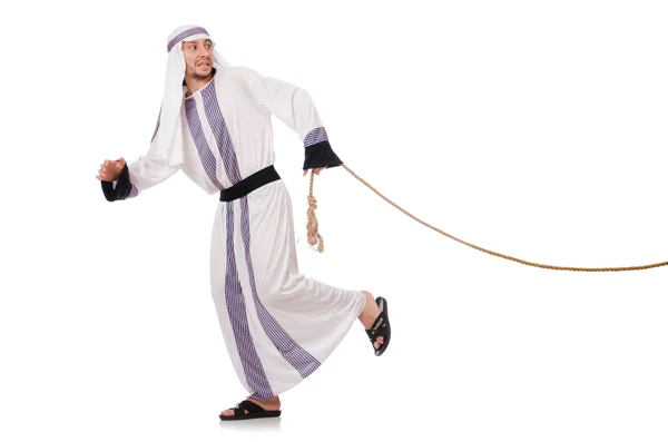 Arabische man in touwtrekken concept — Stockfoto