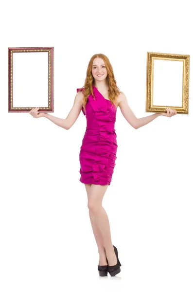 Woman with picture frame — Stock Photo, Image