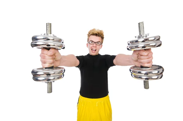 Lustiger Typ mit Dumbbels — Stockfoto