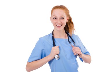 mavi üniformalı güzel doktor