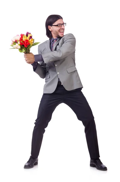 Man med blommor — Stockfoto