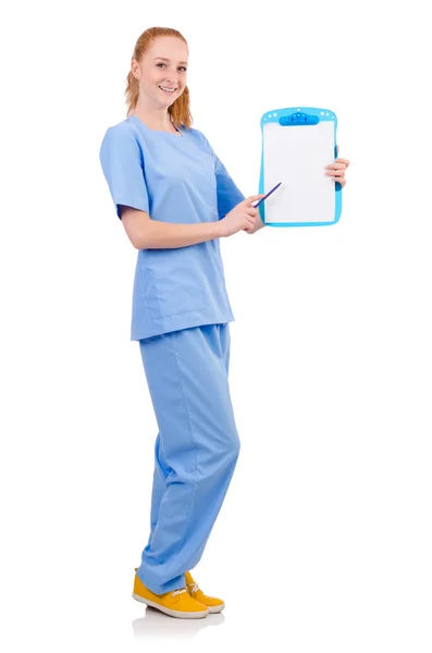 Bonito doctor en uniforme azul — Foto de Stock