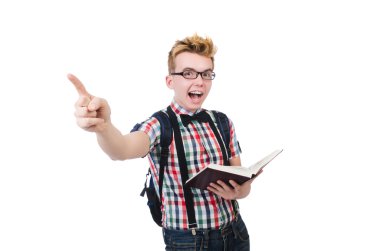 Öğrenci kitap yığını ile