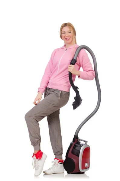 Woman with vacuum cleaner — Stock Photo, Image