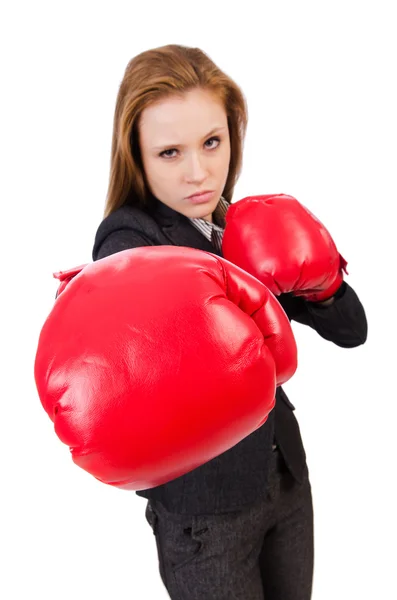 Femme d'affaires avec gants de boxe — Photo