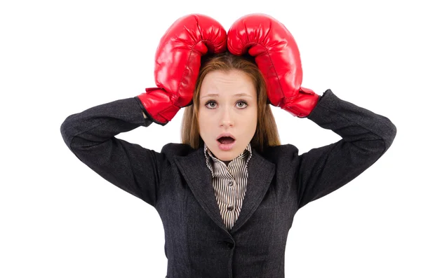 Businesswoman with boxing gloves — Stock Photo, Image