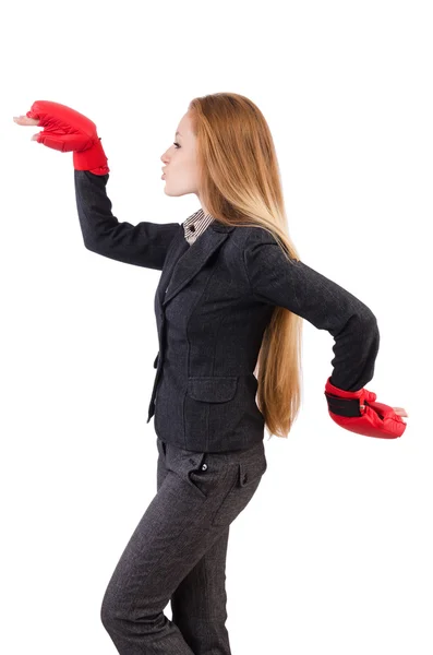 Businesswoman with boxing gloves — Stock Photo, Image