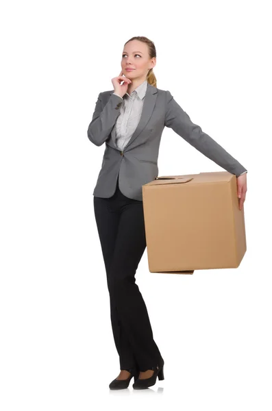 Businesswoman with boxes — Stock Photo, Image