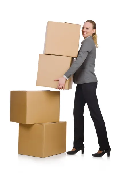 Mujer de negocios con cajas — Foto de Stock