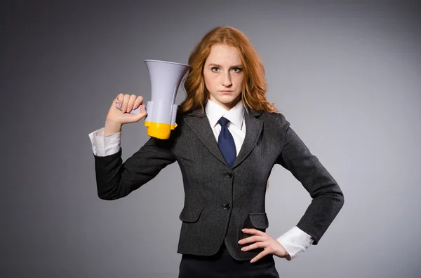 Woman with loudspeaker — Stock Photo, Image