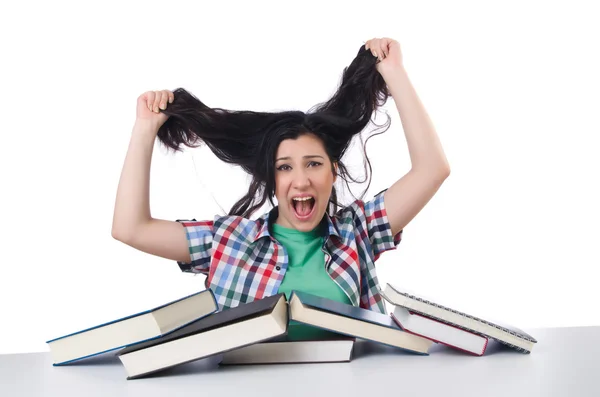 Estudante cansado com livros didáticos — Fotografia de Stock