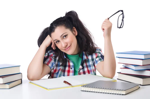 Tired student with textbooks — Stock Photo, Image