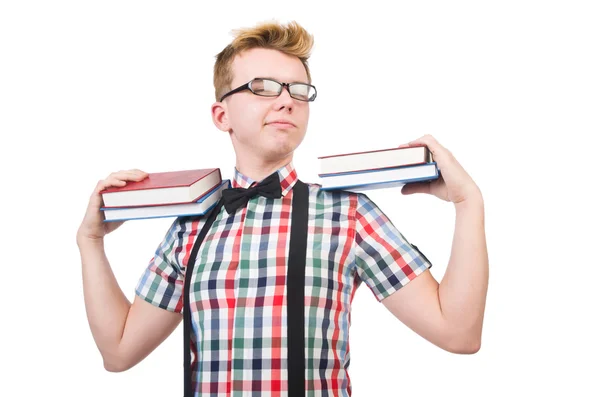 Student met stapel boeken — Stockfoto