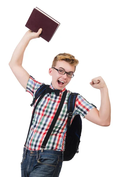 Student met stapel boeken — Stockfoto