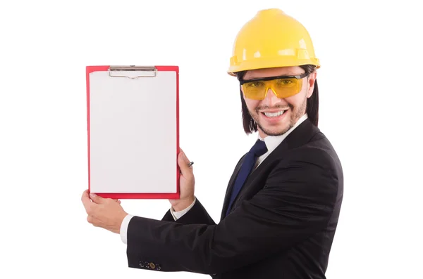 Businessman-builder  with binder — Stock Photo, Image