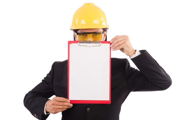 Бизнесмен-строитель с папкой — стоковое фото