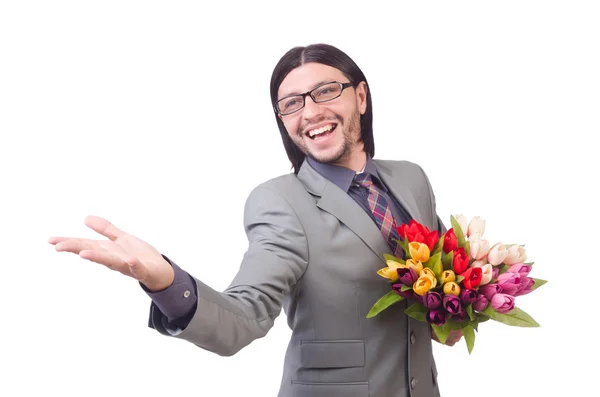 Człowiek z kwiatami — Zdjęcie stockowe
