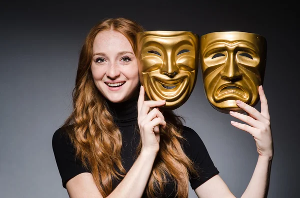 Woman with masks in hypocrisy consept — Stock Photo, Image