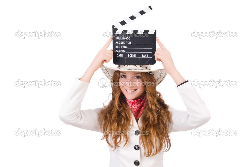 Cowgirl with movie board