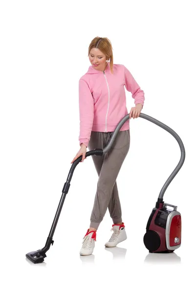 Wanita dengan vacuum cleaner — Stok Foto