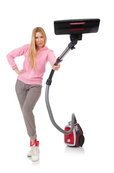 Woman with vacuum cleaner — Stock Photo, Image