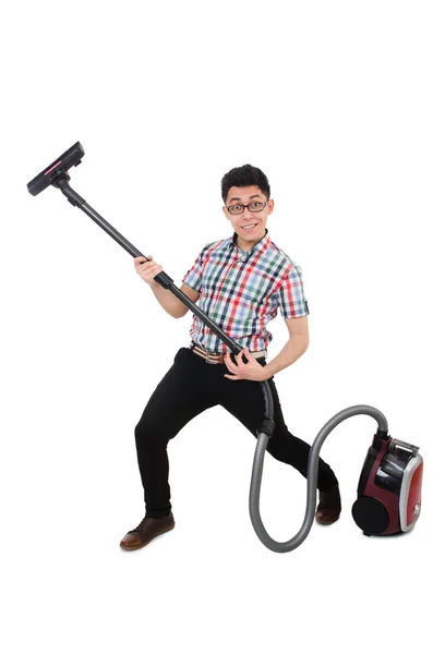 Man with vacuum cleaner — Stock Photo, Image