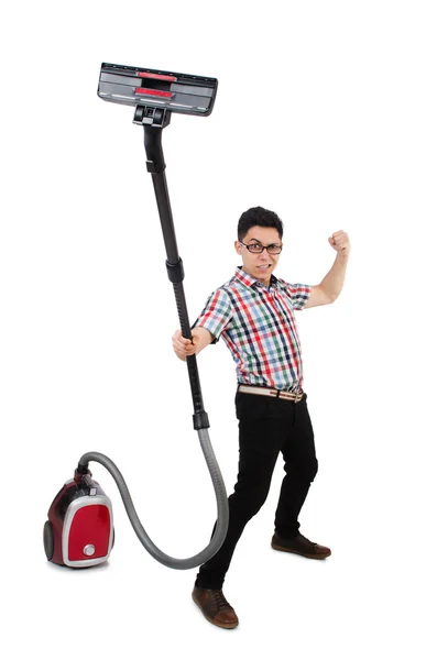 Man with vacuum cleaner — Stock Photo, Image