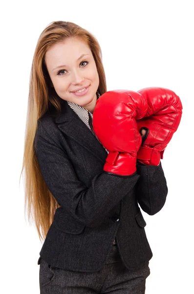 Zakenvrouw met bokshandschoenen — Stockfoto