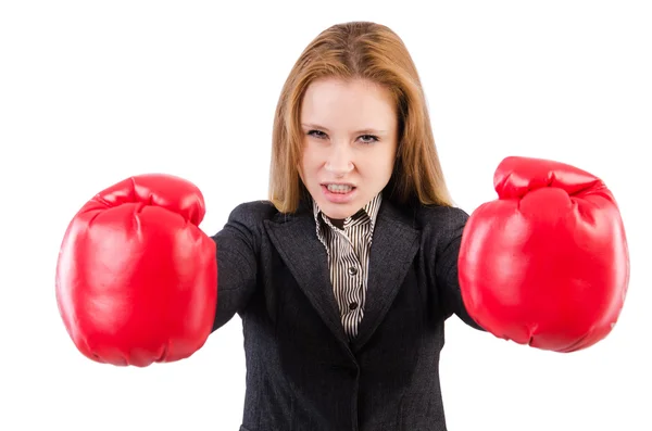 Businesswoman with boxing gloves — Stock Photo, Image