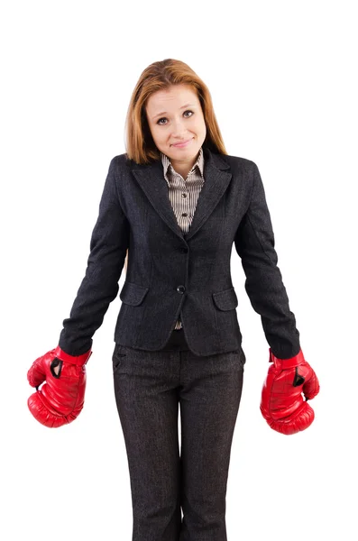 Empresaria con guantes de boxeo —  Fotos de Stock